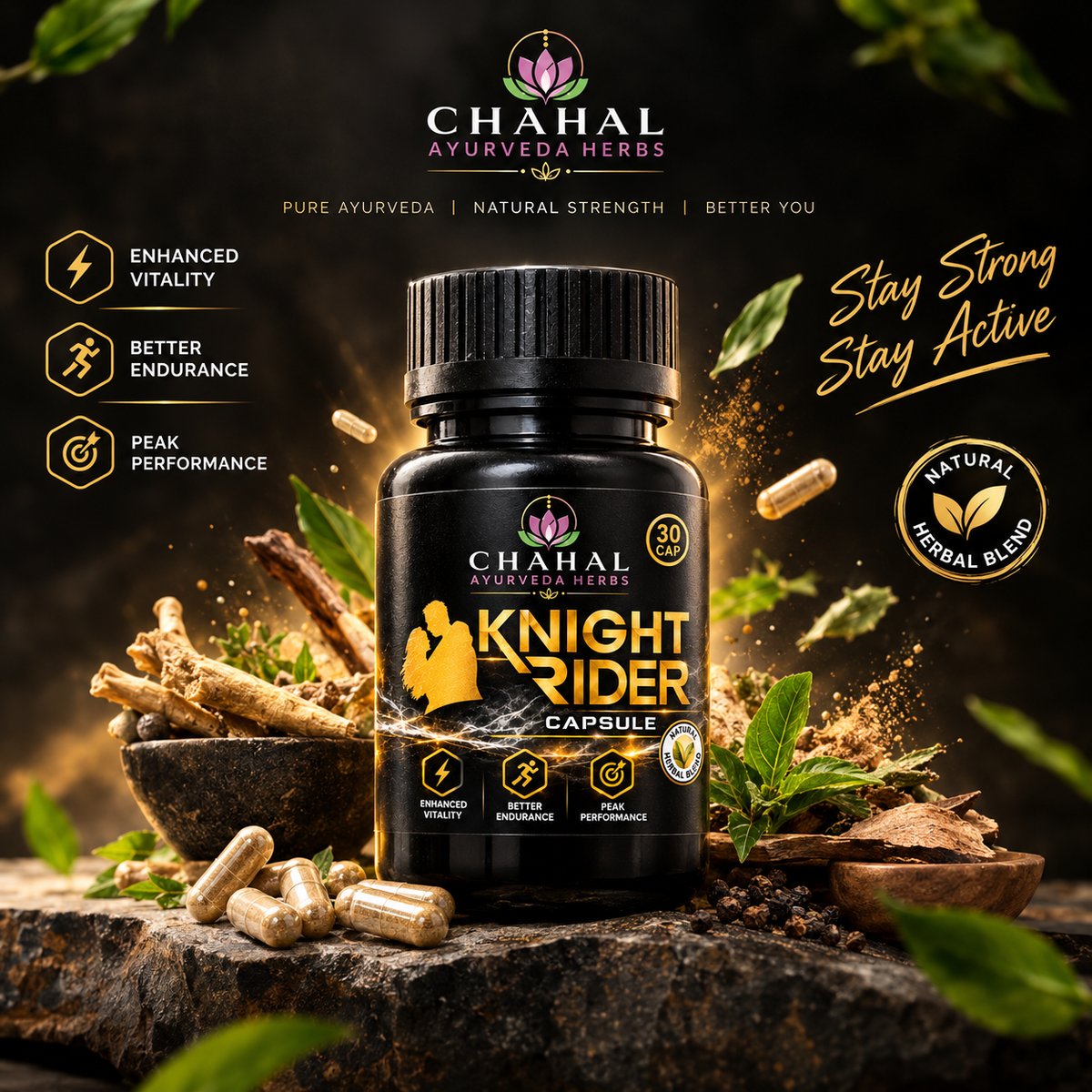 Chahal Ayurveda Herbs Knight Rider Capsules – Herbal Wellness Supplement (30 Capsules)