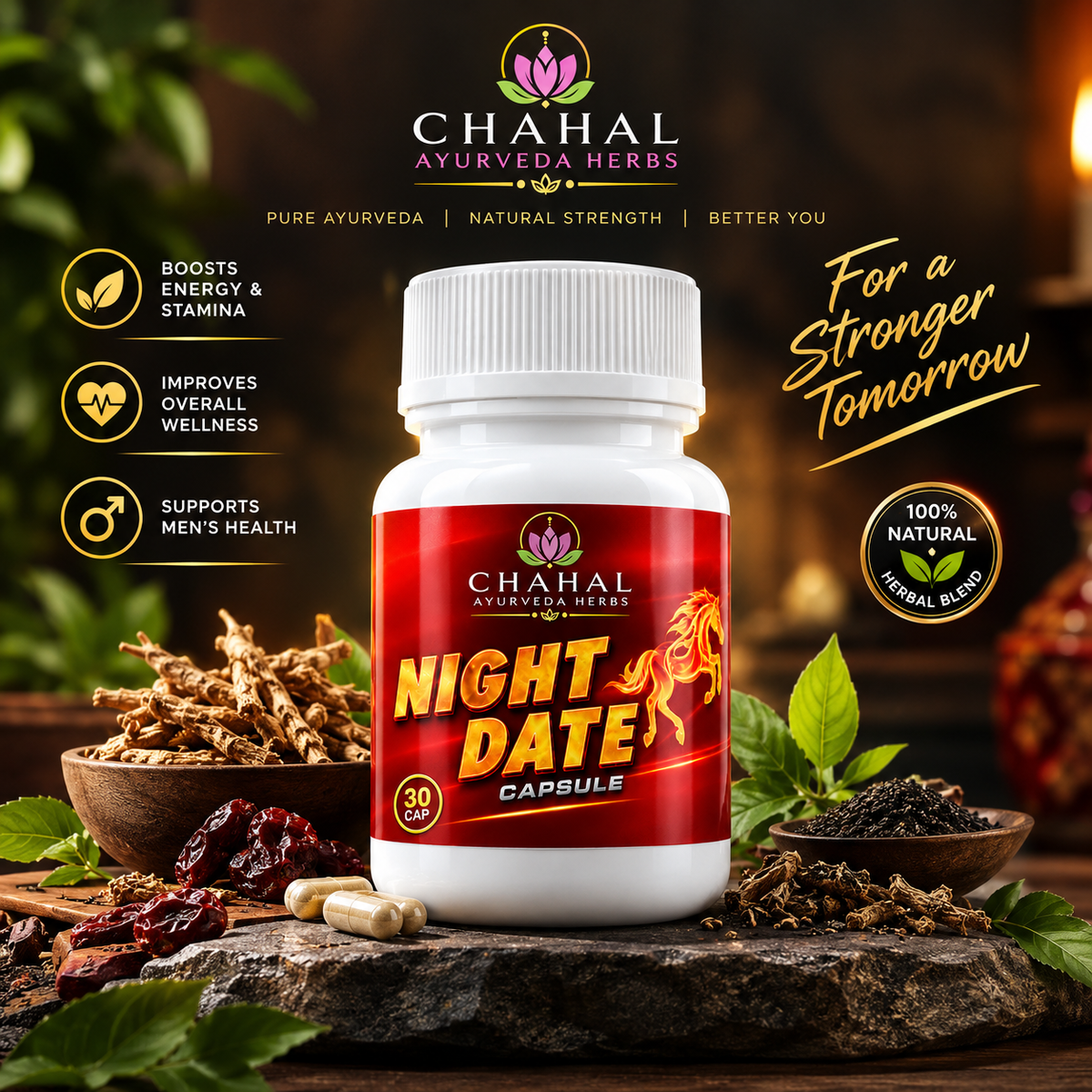 Chahal Ayurveda Herbs Night Date Capsules – Herbal Wellness Supplement (30 Capsules)
